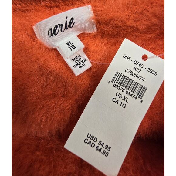 Aerie Womens Flurry Super Soft Fuzzy Crewneck Sweater Cozy Fun Orange XL - Picture 6 of 8